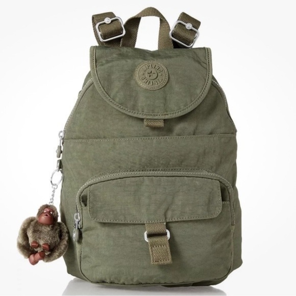 Kipling Olive Backpack With Monkey Keychain - image 1